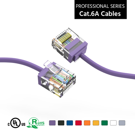 BESTLINK NETWARE CAT6A UTP Super-Slim Ethernet Network Cable 32AWG- 10ft- Purple 100298PU